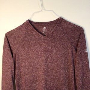 Adidas Women's Red V-Neck Long Sleeve Lightweight Activewear T-shirt Top Size S